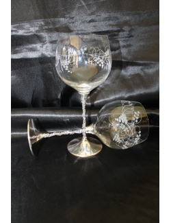 Coppia bicchieri gambo in argento e coppa in cristallo