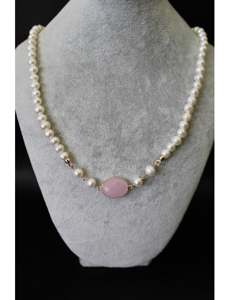 Collana di perle barocche con quarzo rosa