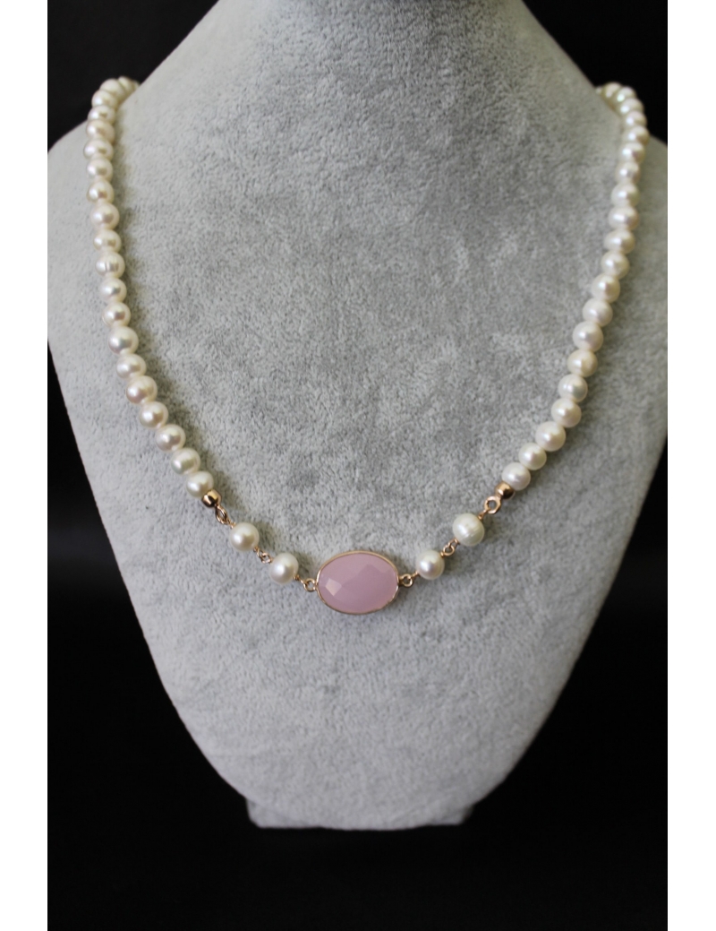 Collana di perle barocche con quarzo rosa - Argenterie Fiorentine