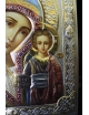 Icona in argento con Madonna e bambino smaltata e dorata