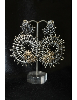 Coppia di orecchini argento e bronzo modello ragnatela