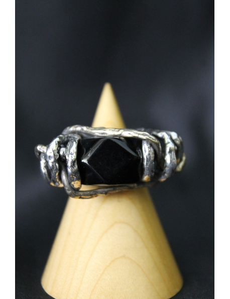 Anello in argento barilotto con onice