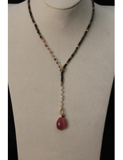 Collier rugiada turmalina goccia agata rosa