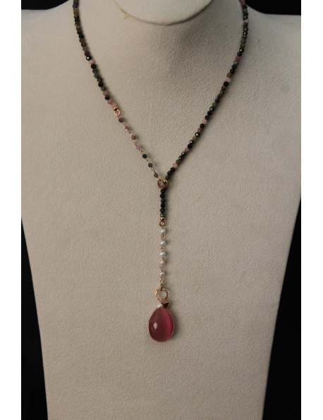 Collier rugiada turmalina goccia agata rosa