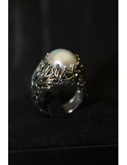 Anello modello corallo in argento e madreperla