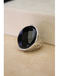 Anello disco in argento e onice