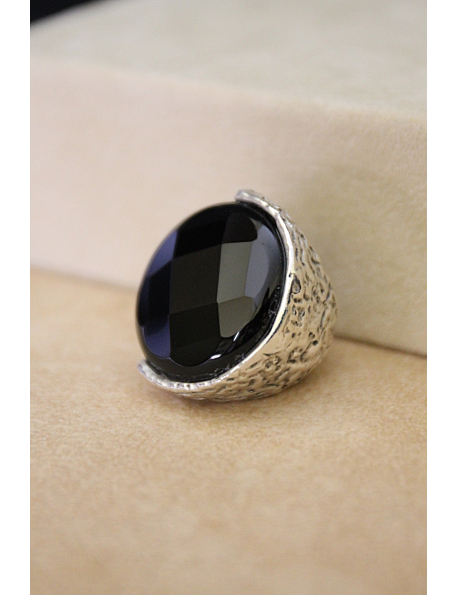 Anello disco in argento e onice