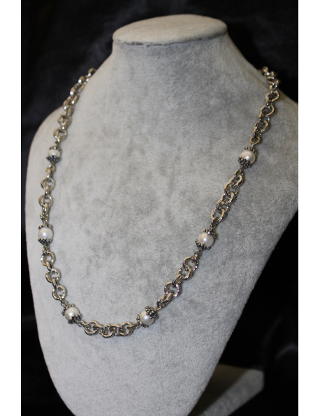 Collana mini drops argento e perle cm 46