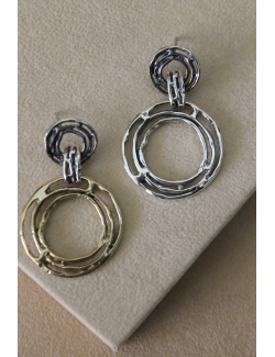 Orecchini cerchi e fili in argento e bronzo