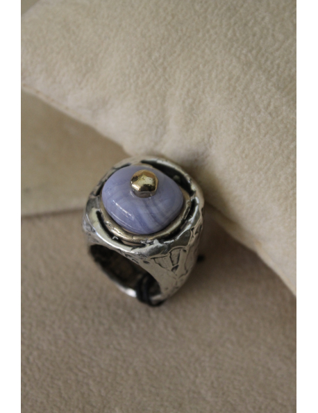 Anello sigillo pietra polo in argento e bronzo