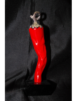 Peperoncino rosso rivestito in argento con base H. cm 19