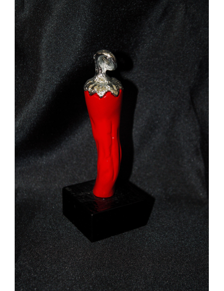 Peperoncino rosso rivestito in argento con base H. cm 13